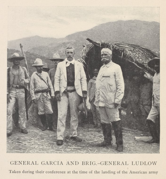 General Garcia and Brig.-General Ludlow. Taken during their conference at the time of the landing of the American army.